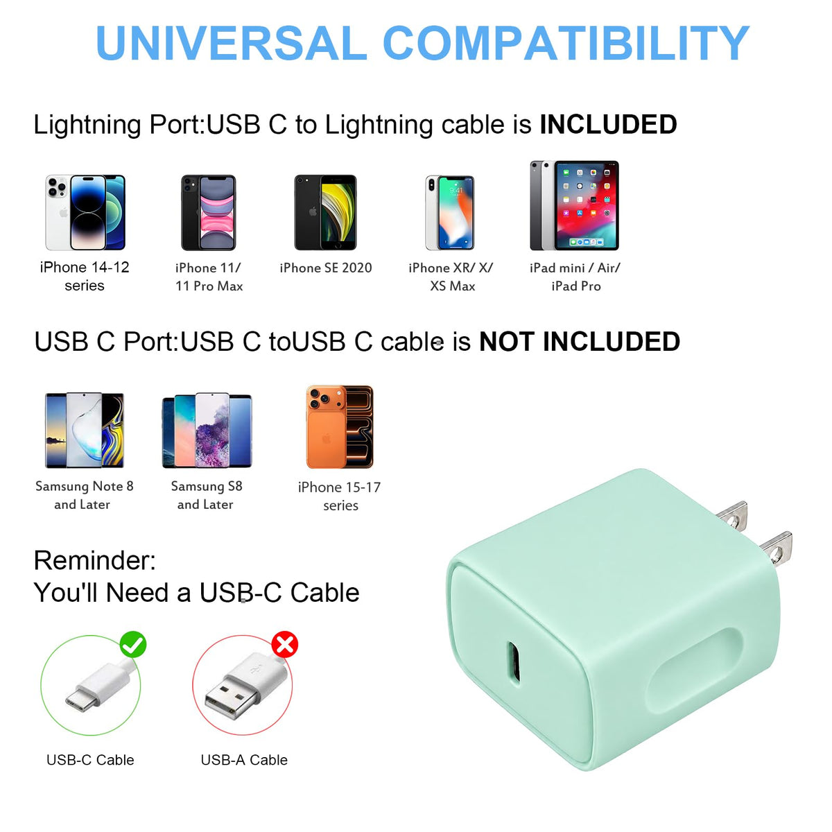 iPhone 14 13 12 Charger Fast Charging 20W USB C Wall Charger with 6FT Cable