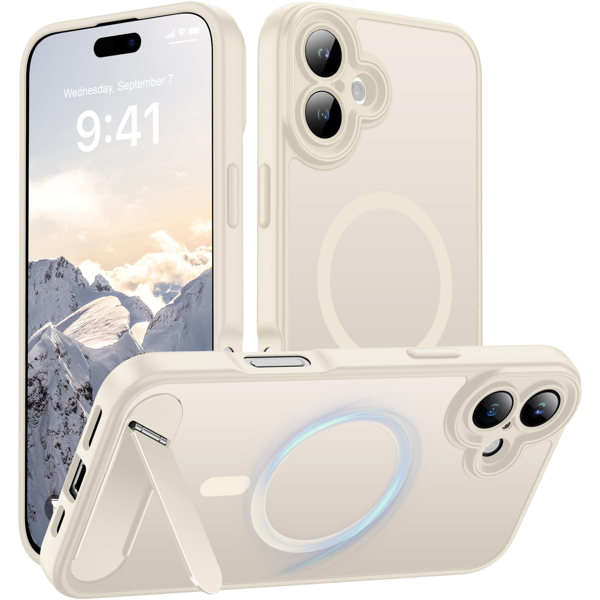 Magnetic Compatible with iPhone 16 Case, [Built-in Kickstand][Full Camera Protection][Compatible with MagSafe][Anti-Fingerprint] Shockproof Phone Case for iPhone 16 6.1",Brown