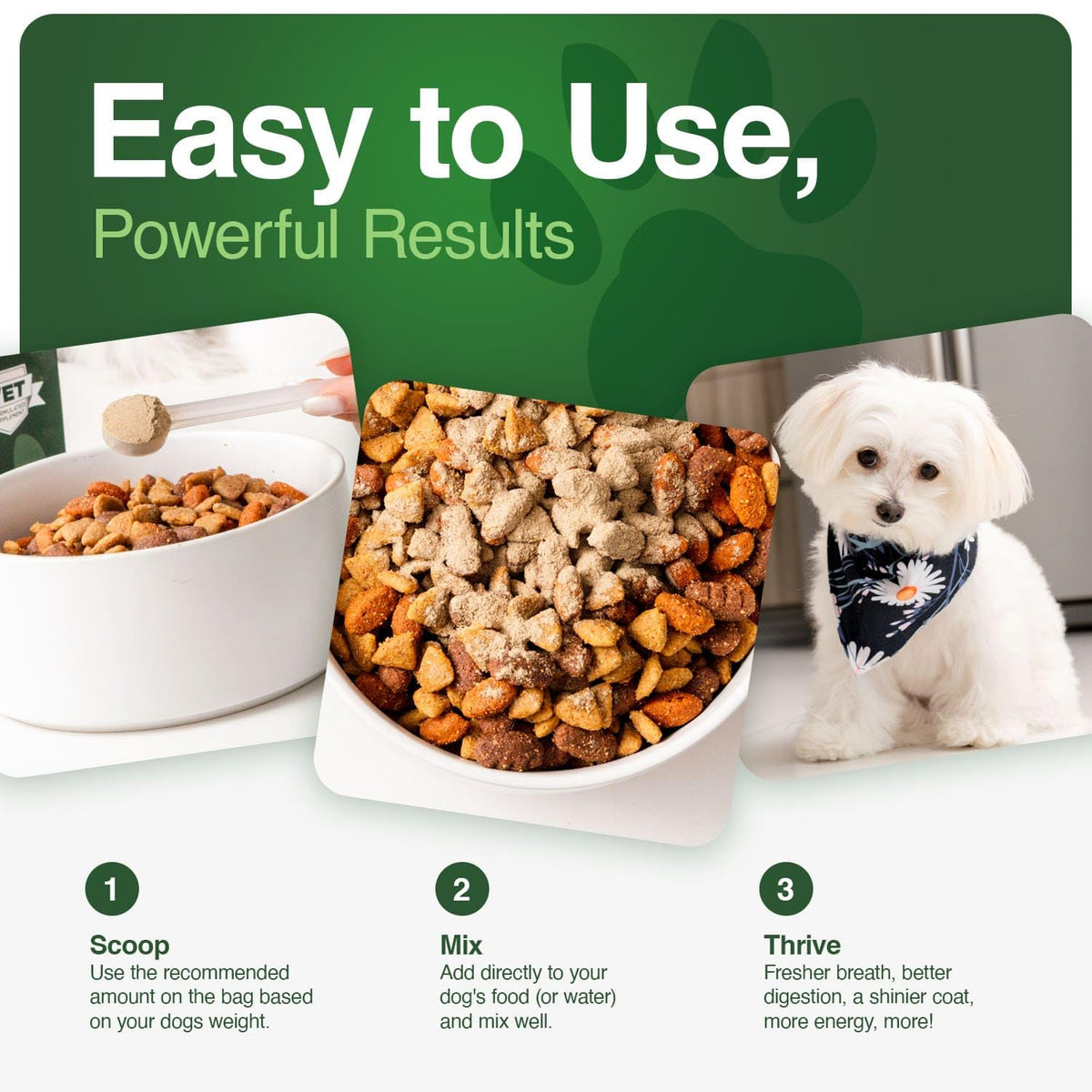 Human-Grade Superfood For Dogs, Premium Greens Powder Supplement For Dental Health, Longevity, Hip & Joint, Gut Health, Allergies, Immune Support, Skin & Coat - 3.5 oz Nutrient Dense Formula