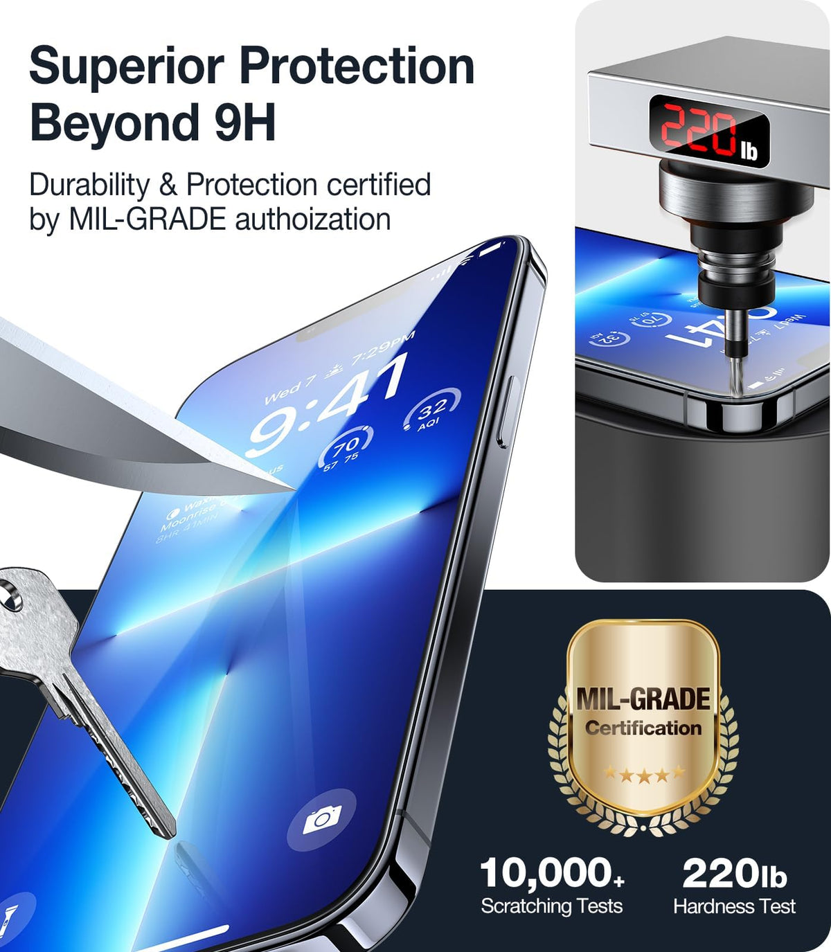 UltraGlass Crystal Armor for iPhone 16 Pro Screen Protector (No Black Bezels) 9H+ Military-Grade Shatterproof Screen Protector 16 Pro Tempered Glass, One Step Easy Installation, 1 Piece