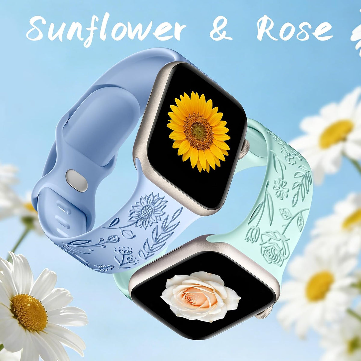 6 Pack Floral Engraved Bands Compatible with Apple Watch for Women