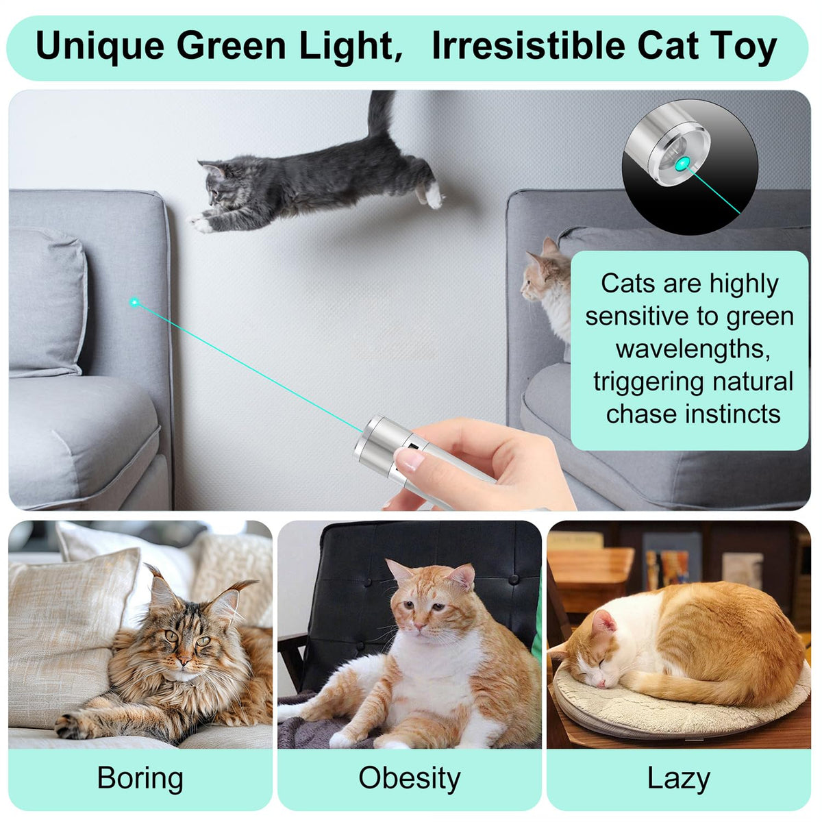 TBTeek Cat Toys, Rechargeable, 3 Light Modes & 5 Fun Patterns