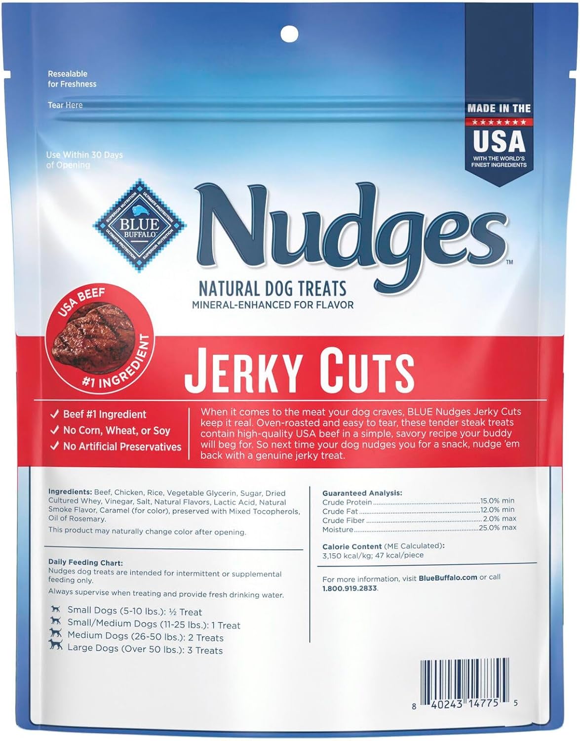 Blue Buffalo Nudges Jerky Cuts Steak Dog Treats, 10 oz