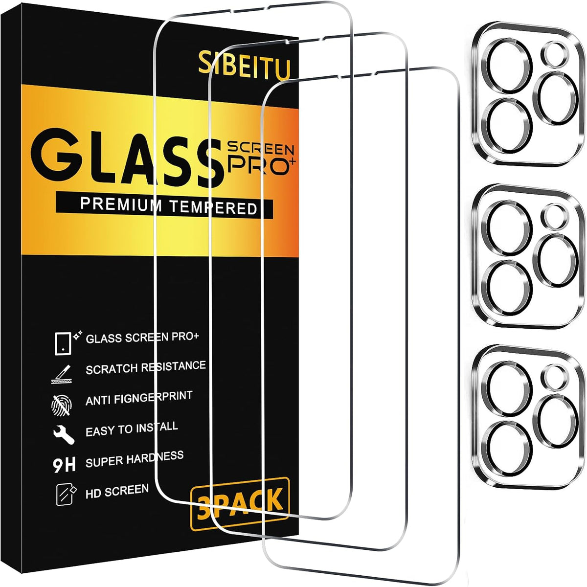SIBEITU 3+3 Pack Screen Protector + Camera Lens Protector for iPhone 14 Pro