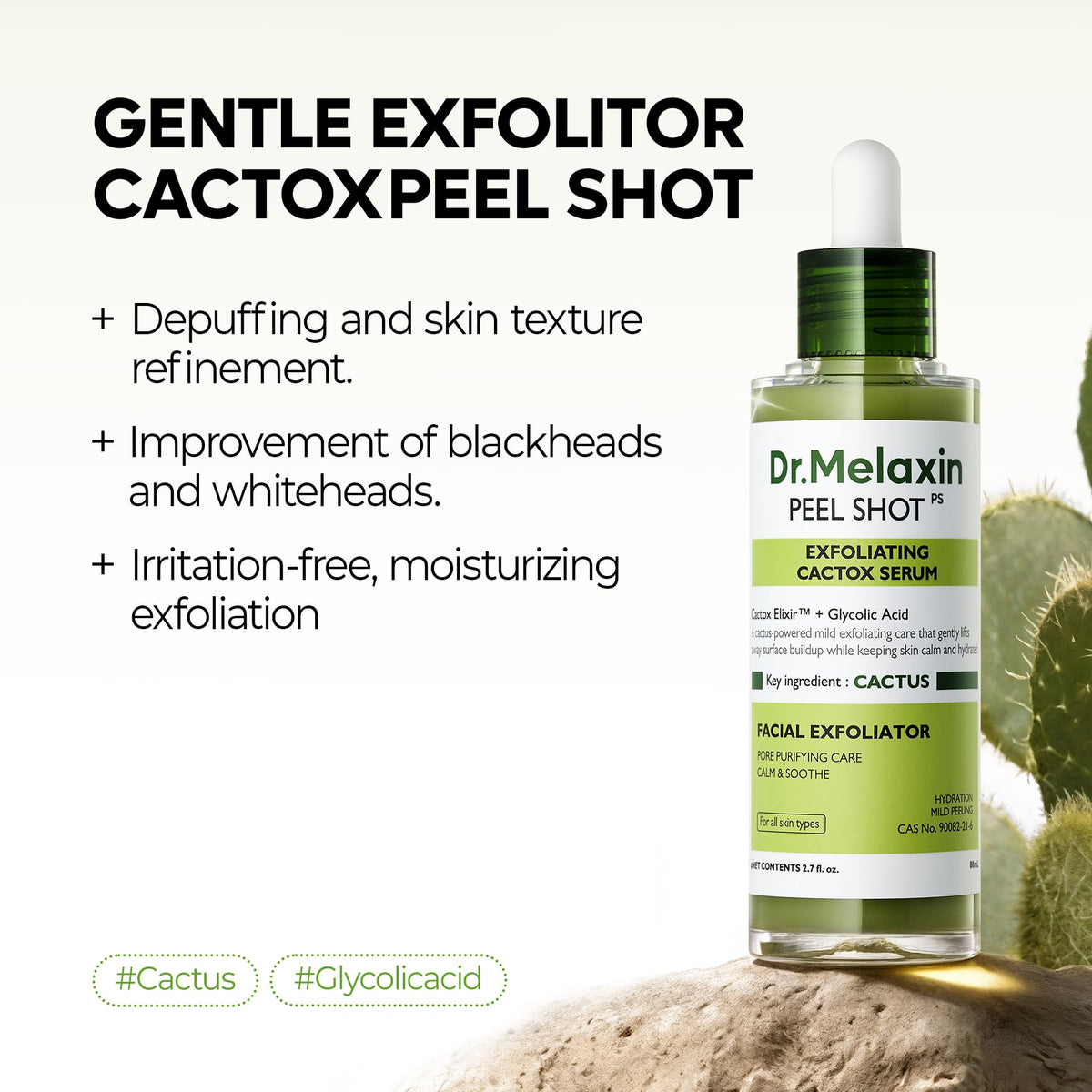 Dr.Melaxin Peel Shot Black Rice Exfoliating Ampoule, Face Exfoliator with AHA BHA Niacinamide Rice Bran Water, Blackhead Remover, Pore Minimizer, Glass Skin Serum, Korean Skin Care, 2.7 oz