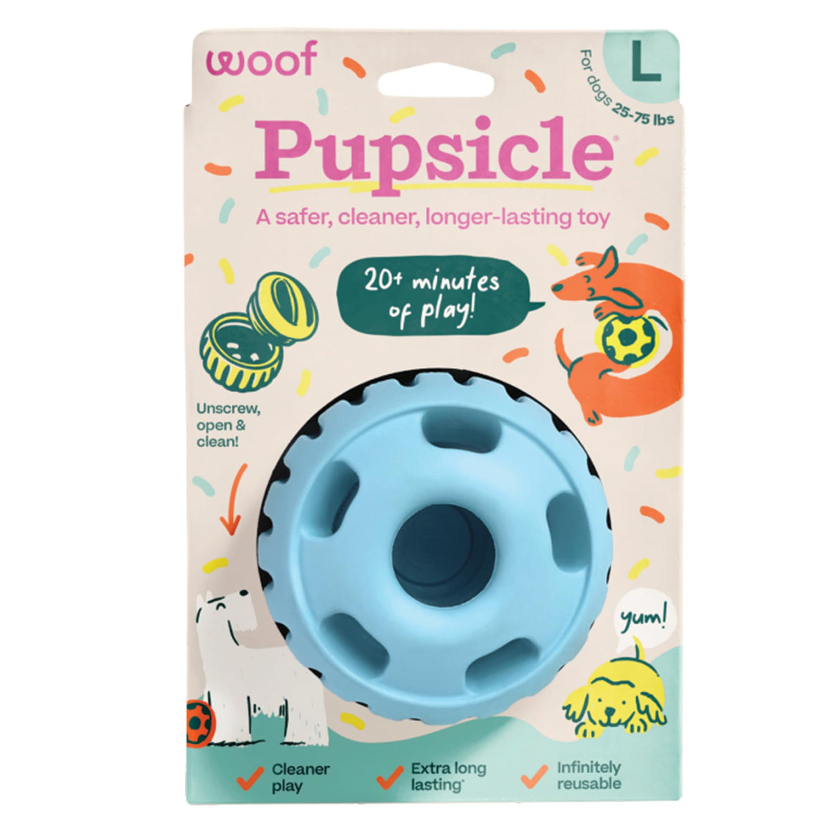 WOOF Pupsicle Interactive Dog Ball Toy for Dogs Large 25-75 lbs - Pink