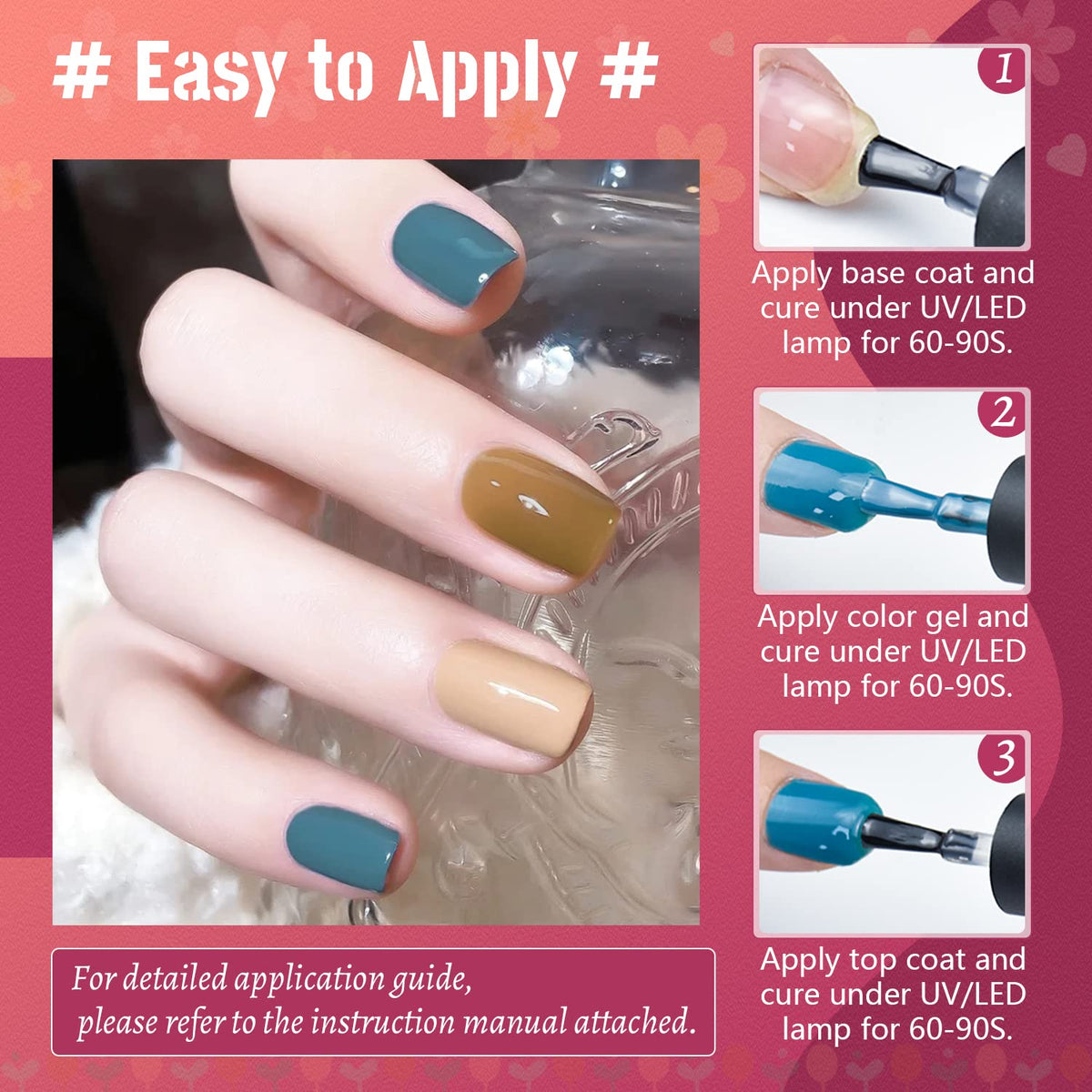 JODSONE 23 PCS Gel Nail Polish Set with Base Glossy and Matte Top Coat Multicolored Gel Nail Long Lasting Suitable for All Seasons