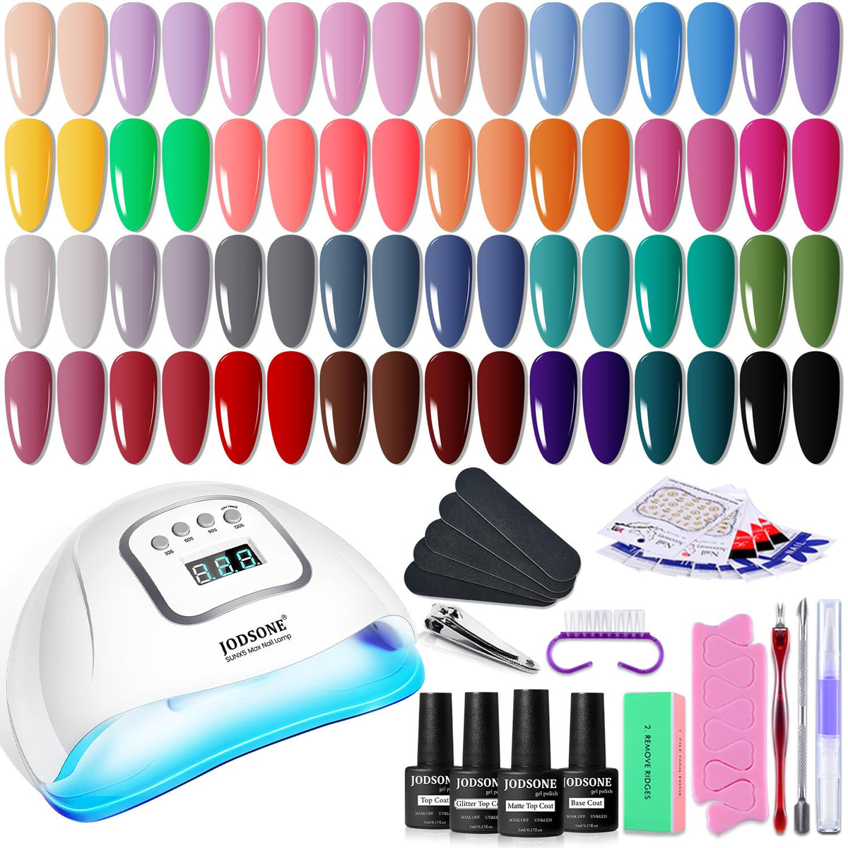 JODSONE 23 PCS Gel Nail Polish Set with Base Glossy and Matte Top Coat Multicolored Gel Nail Long Lasting Suitable for All Seasons