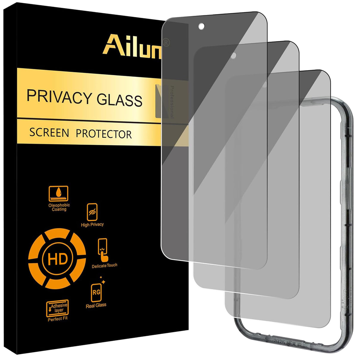 Ailun 3 Pack Privacy Screen Protector for iPhone 17 Pro Max, Tempered Glass
