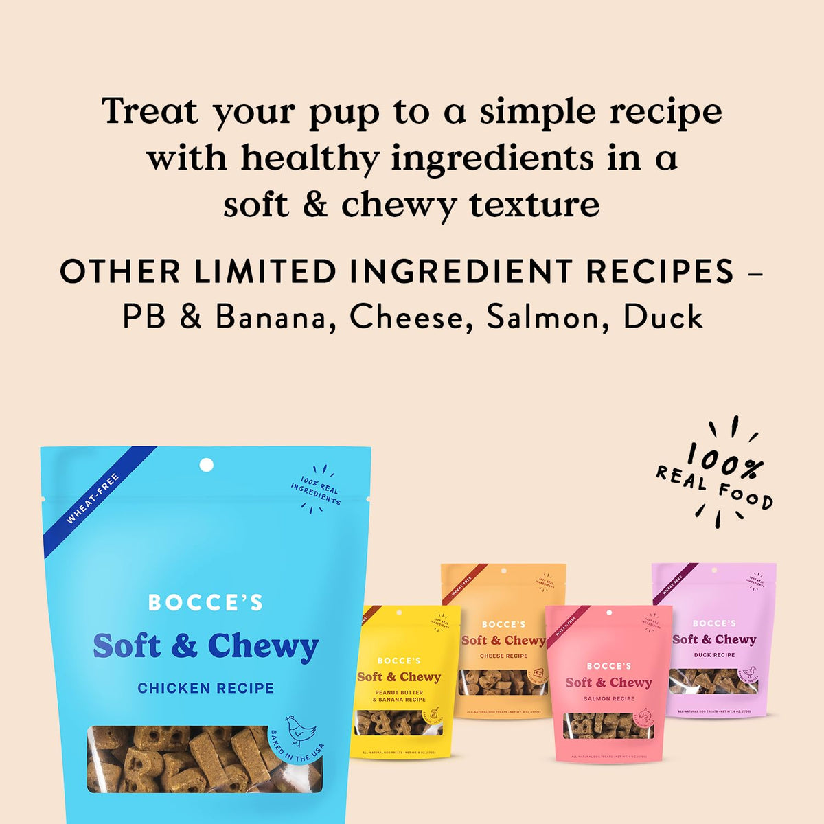 Bocce's Bakery Say Moo Soft & Chewy Dog Treats, Beef & Cheddar Flavor, 6 oz