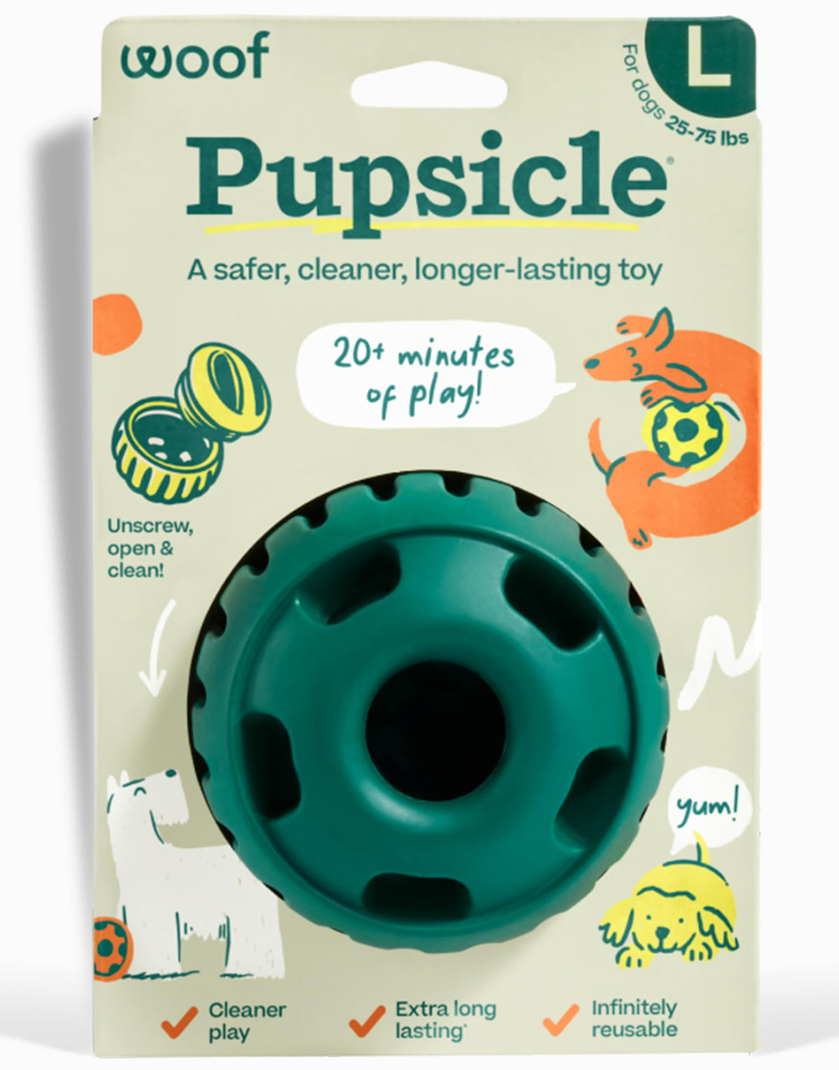 WOOF Pupsicle Interactive Dog Ball Toy for Dogs Large 25-75 lbs - Pink