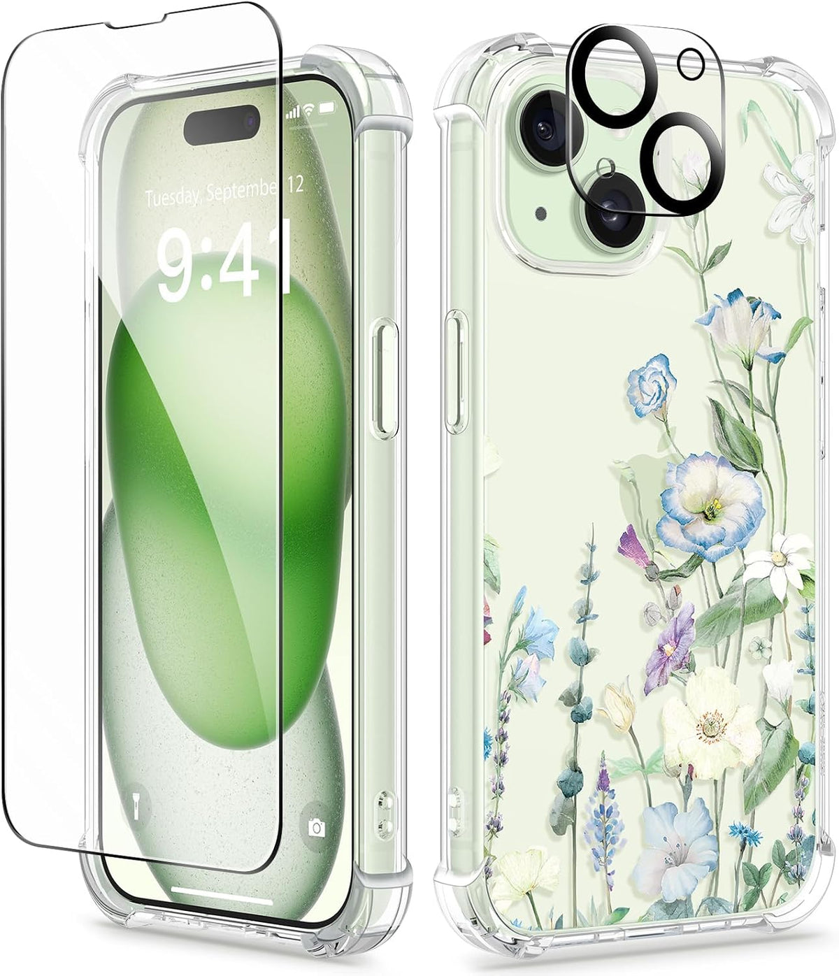 GVIEWIN for iPhone 11 Case Floral, Screen Protector & Camera Lens Protector