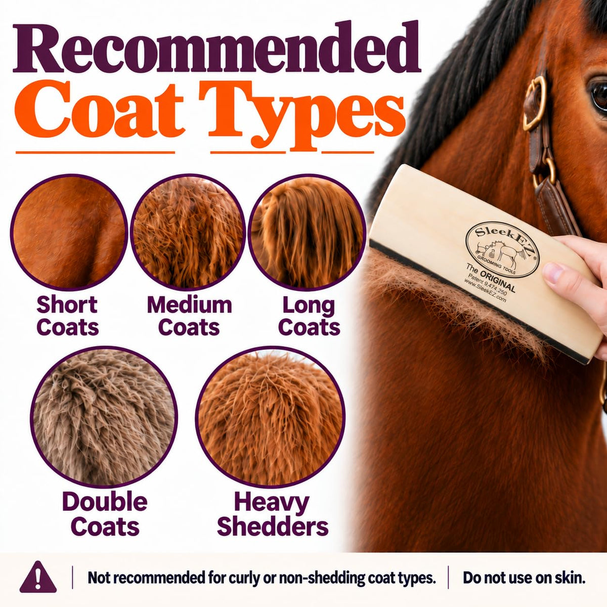 SleekEZ 10 Inch Horse Brush – Patented Horse Shedding Blade Made in USA - Removes Loose Hair & Undercoat - Deshedding Tool for Donkeys, Cows & Large Animals - Helps Reduce Seasonal Shedding