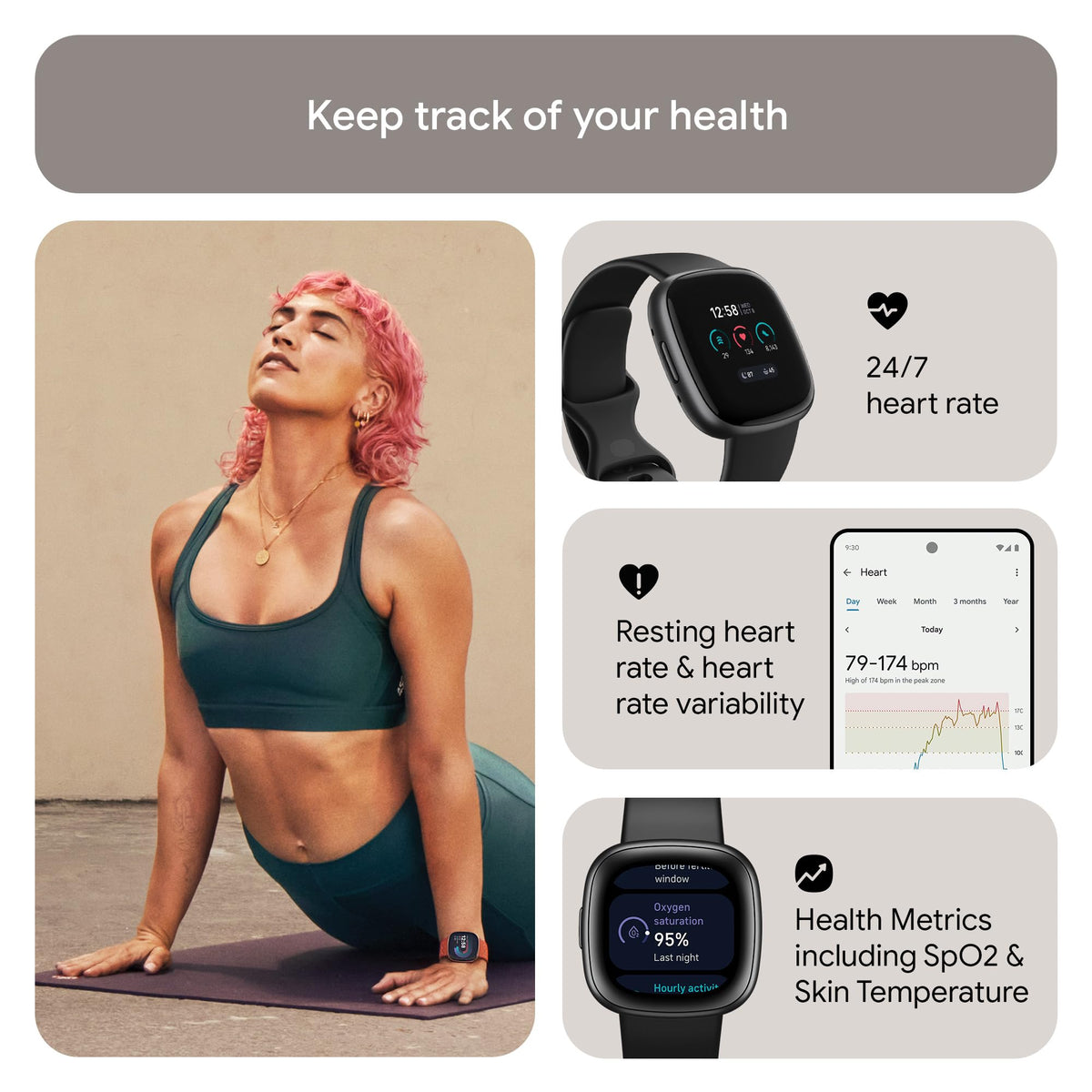 Google Fitbit Versa 4 Fitness Smartwatch with built-in GPS and up to 6 days battery life - compatible with iOS 15 or higher & Android OS 9.0 or higher, Waterfall Blue/Platinum