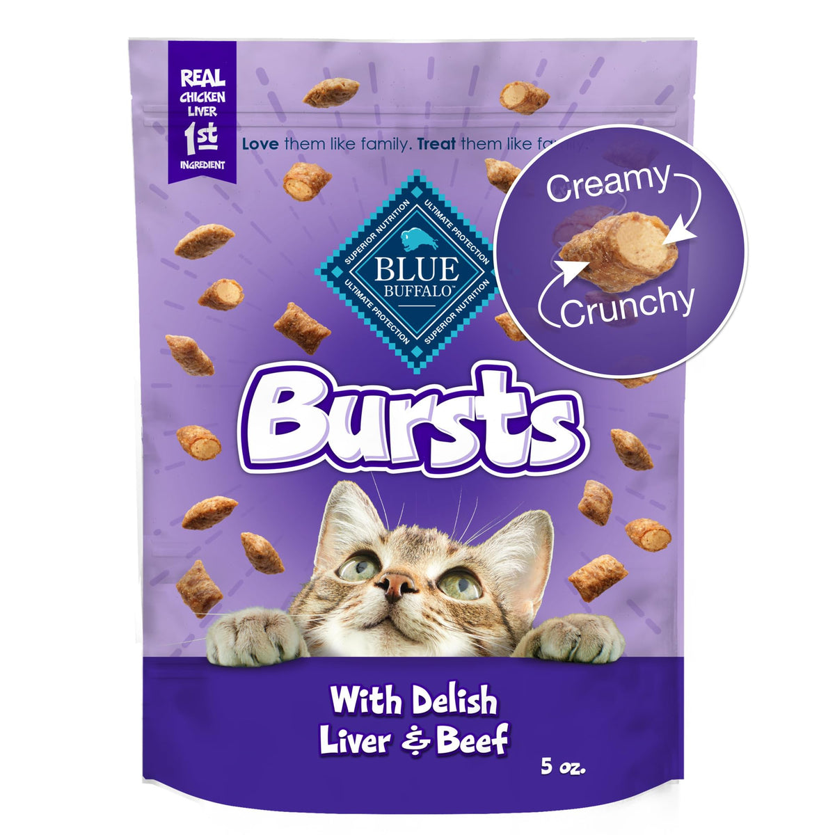 Blue Buffalo Bursts Seafood Crunchy & Creamy Cat Treats, 2 oz, 6 ct