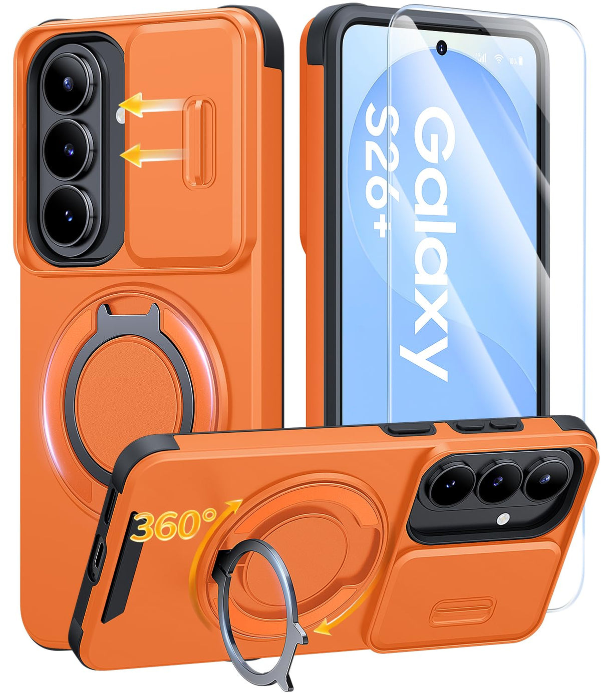 JAME for Samsung Galaxy S26 Case with Ring Stand & Slide Camera Cover