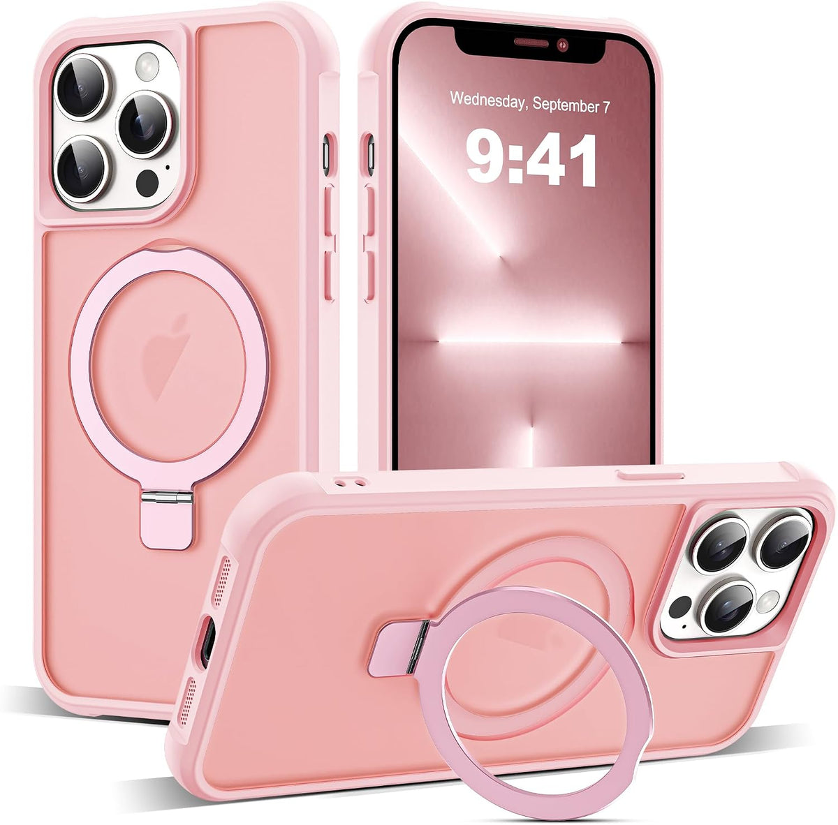 SKYLMW Compatible with iPhone 16 Pro Max Case with Stand,Rose