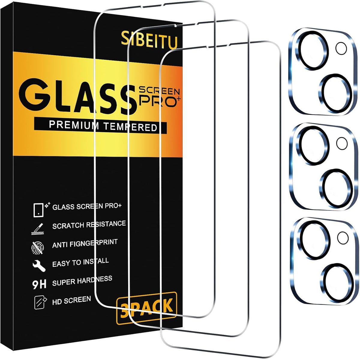 SIBEITU 3+3 Pack Screen Protector + Camera Lens Protector for iPhone 14 Pro
