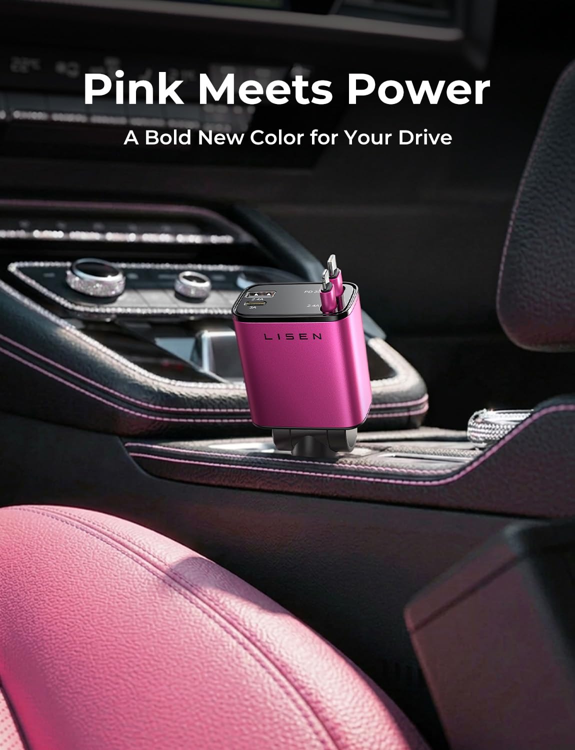 LISEN Retractable Car Charger, 84W Car Adapter USB C Fast Charger, 2 Pack