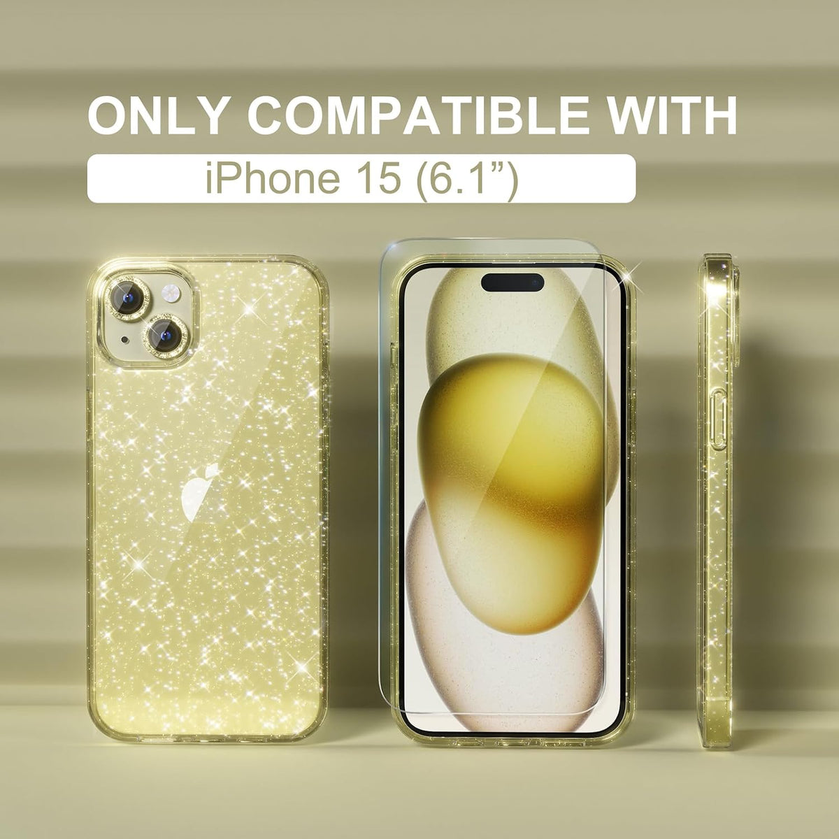 Choiche for iPhone 16 Pro Case Clear Women Girly (Glitter Gold)