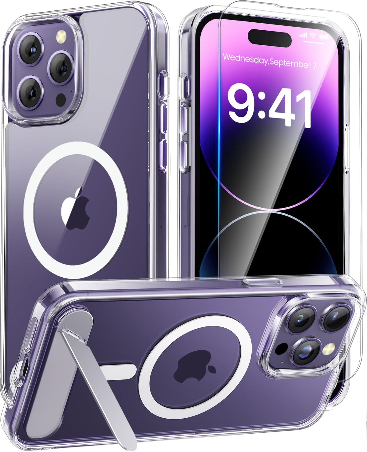 Magnetic for iPhone 16 Pro Case with Stand, Clear Matte