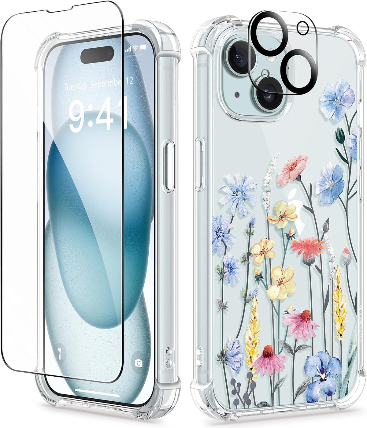 GVIEWIN for iPhone 11 Case Floral, Screen Protector & Camera Lens Protector