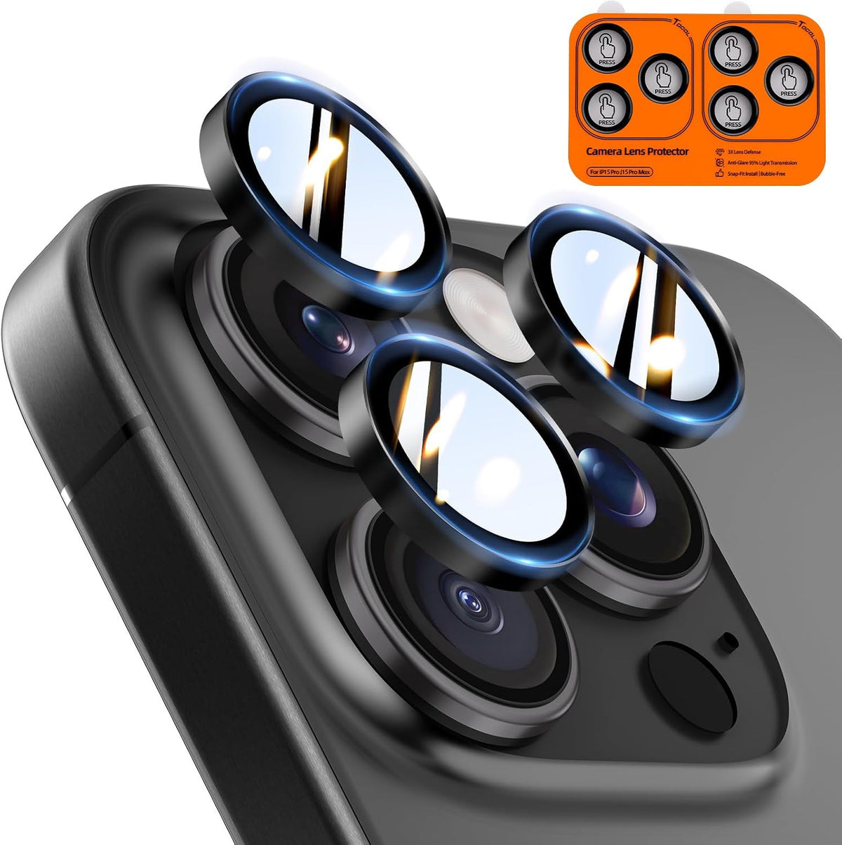 TOCOL for iPhone 16 Pro Max Camera Lens Protector/iPhone 16 Pro Camera Lens Protector Tempered Glass HD Individual Scratch Resistant Cover Accessories Case Friendly 2 Pack（Light Blue）
