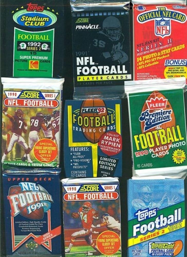 100 Vintage Football Cards in Old Sealed Wax Packs - Perfect for New Collectors