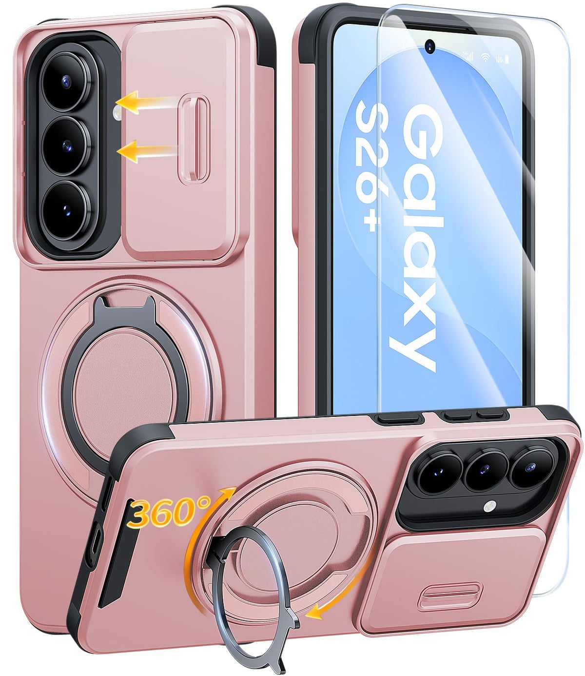 JAME for Samsung Galaxy S26 Case with Ring Stand & Slide Camera Cover