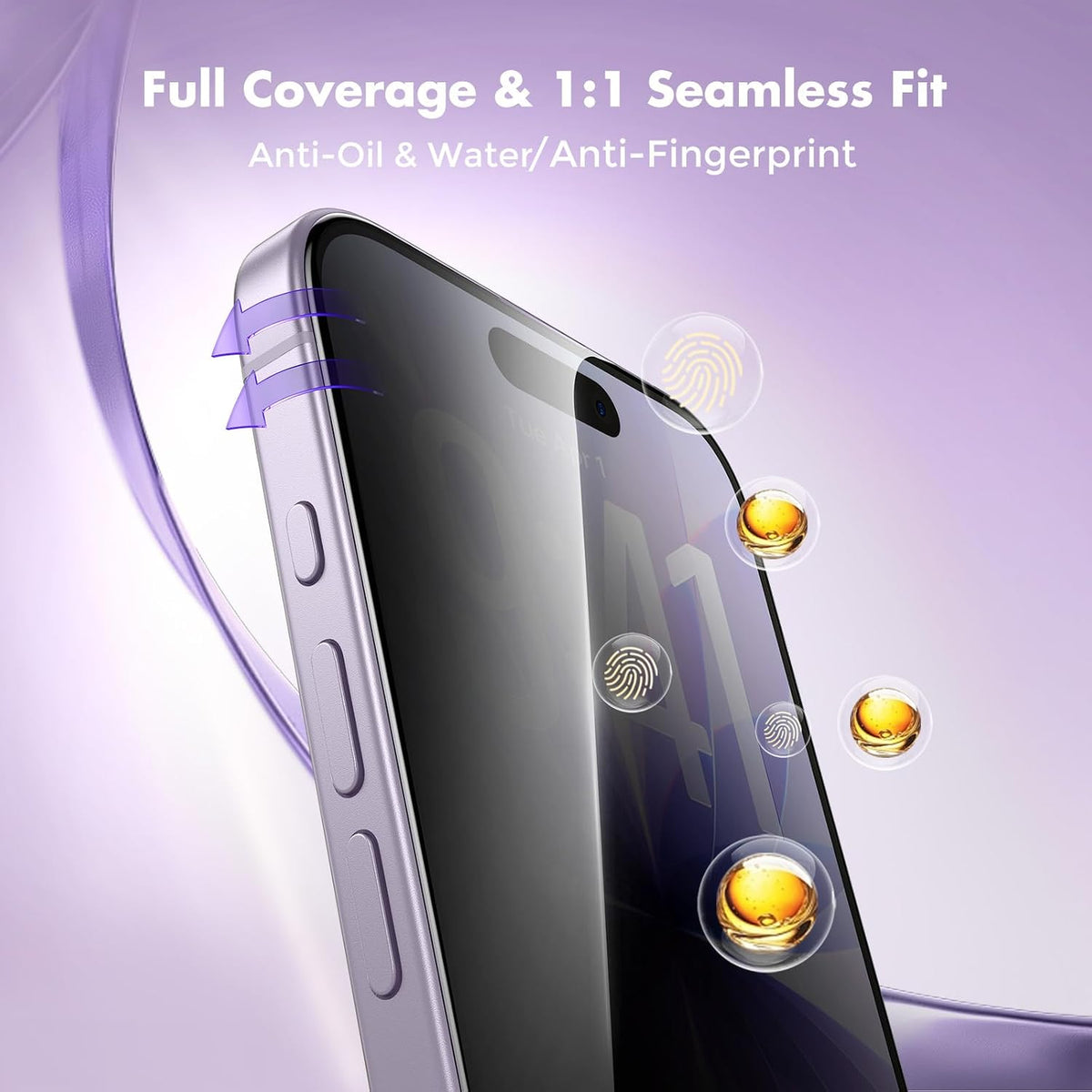 UNBREAKcable Privacy Screen Protector for iPhone 15, Full Coverage