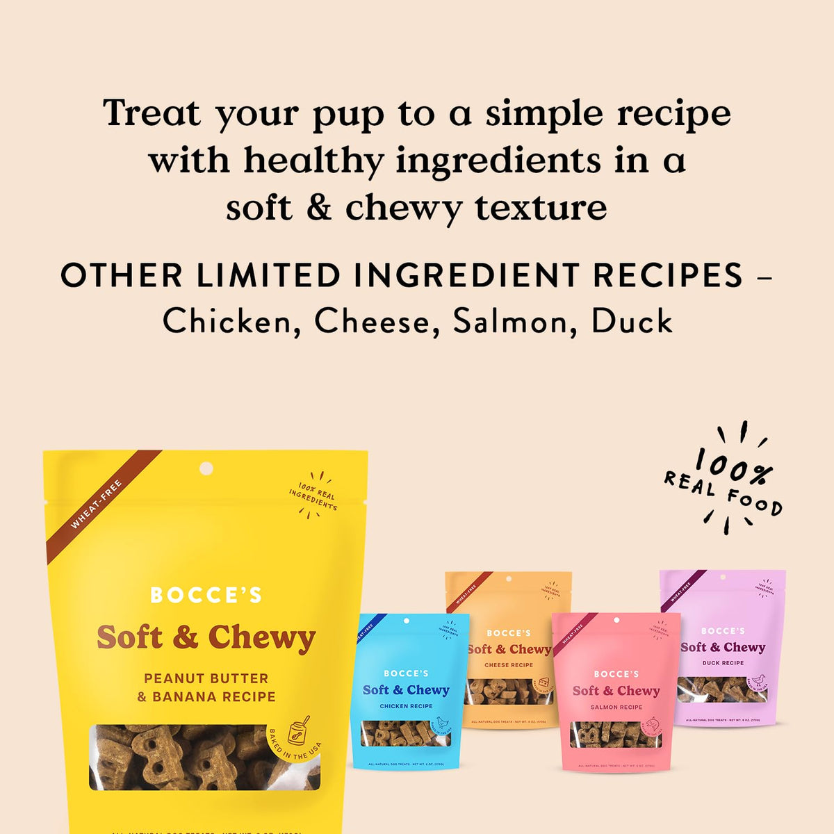 Bocce's Bakery Say Moo Soft & Chewy Dog Treats, Beef & Cheddar Flavor, 6 oz