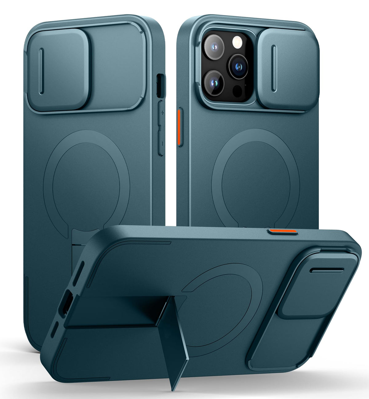 SURITCH for iPhone 16 Case with Magnetic Camera Slide Cover and Adjustable Kickstand, Compatible with MagSafe, Shockproof Bumper Case Slim Protective Cover 6.1 Inch, Lake Green