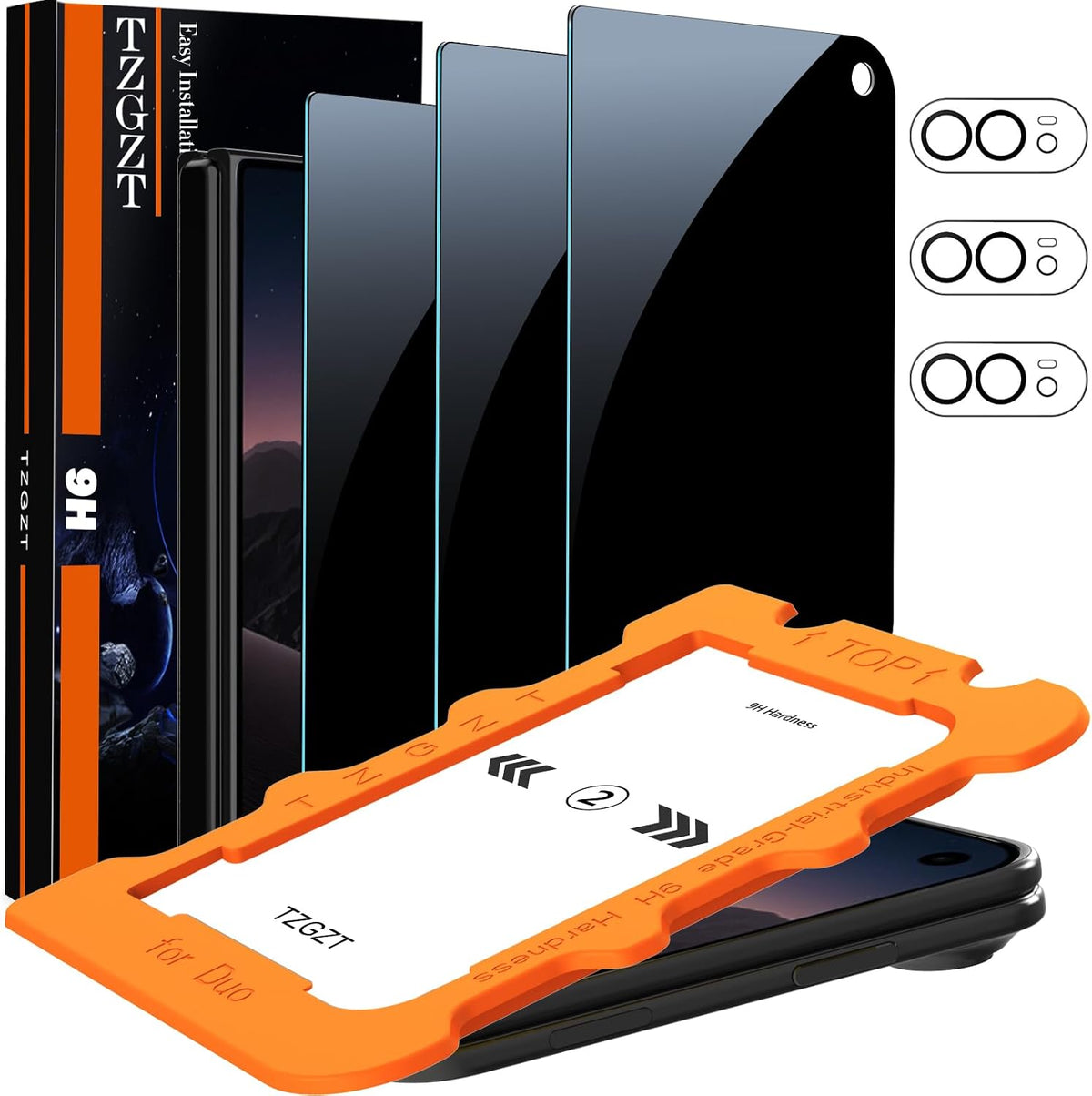 TZGZT 3 Pack Privacy Screen Protectors for iPhone Duo, Tempered Glass