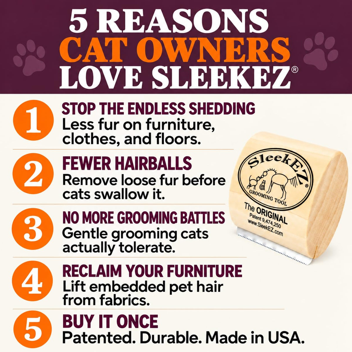 SleekEZ 10 Inch Horse Brush – Patented Horse Shedding Blade Made in USA - Removes Loose Hair & Undercoat - Deshedding Tool for Donkeys, Cows & Large Animals - Helps Reduce Seasonal Shedding