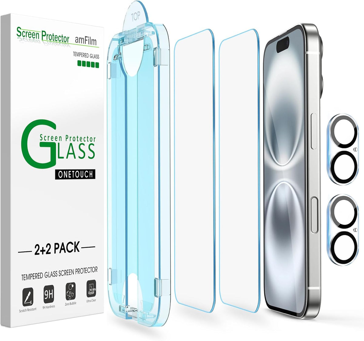 amFilm OneTouch for iPhone 18 Pro 6.3'' Screen Protector Tempered Glass