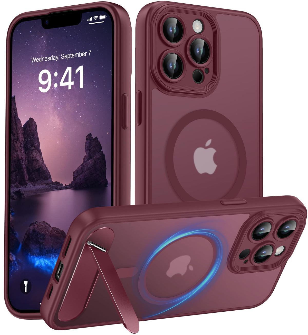 Magnetic Compatible with iPhone 16 Case, [Built-in Kickstand][Full Camera Protection][Compatible with MagSafe][Anti-Fingerprint] Shockproof Phone Case for iPhone 16 6.1",Brown
