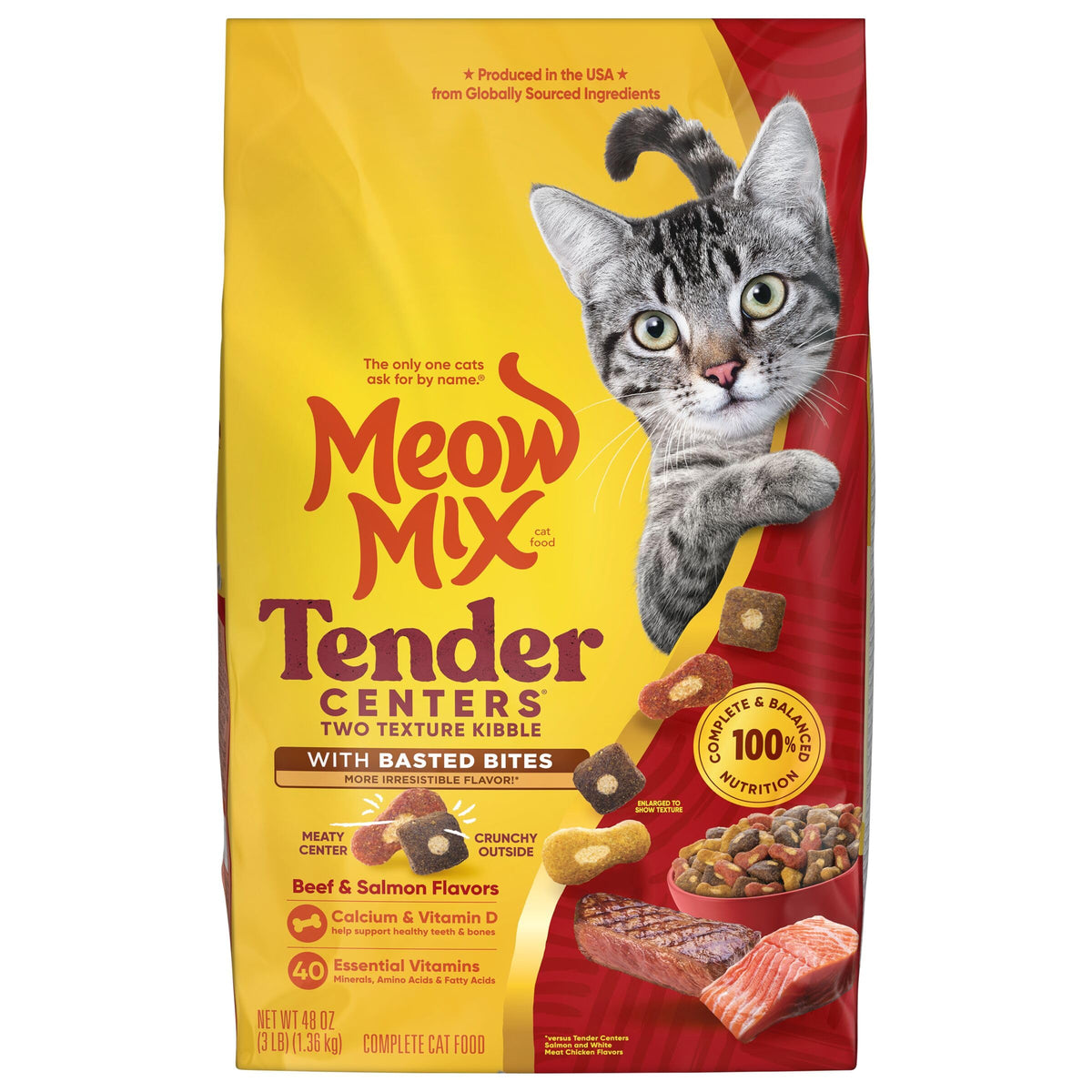 Meow Mix Tender Centers, Dry Cat Food, Salmon & Turkey Flavors, 4 Bags