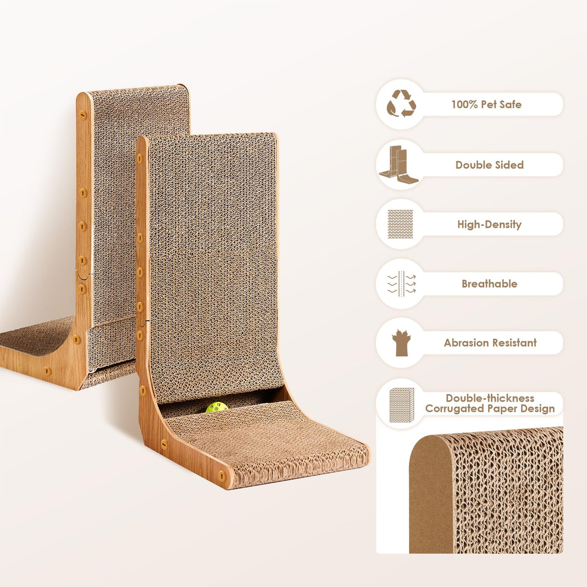 EHEYCIGA Cardboard Cat Scratcher for Indoor Cats, 26.8 Inch, Brown