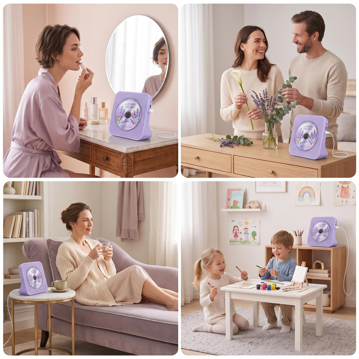 Portable CD Player with Bluetooth, Gueray Desktop CD Players for Home, Bulit-in Double HiFi Speakers, AUX&Headphone Jack, FM Radio Boombox with Remote Control, USB Port,LCD Display (White)