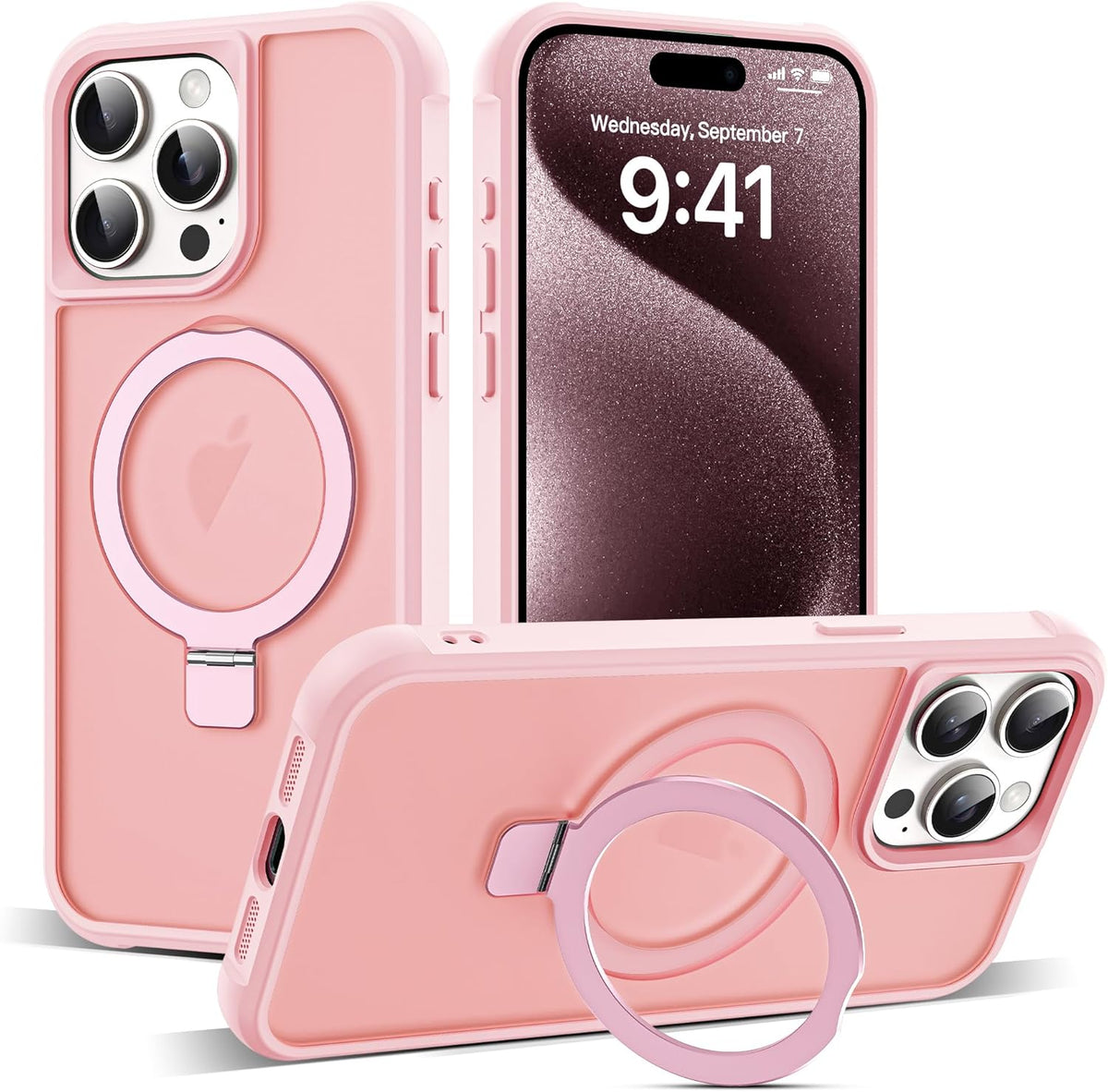 SKYLMW Compatible with iPhone 16 Pro Max Case with Stand,Rose