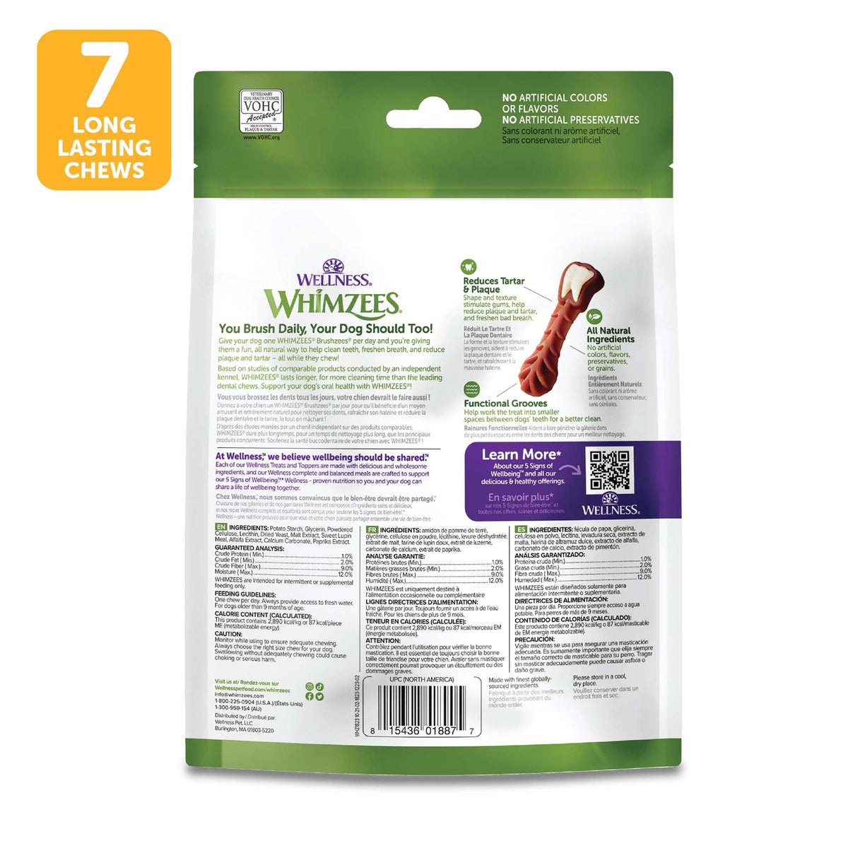 Whimzees Wellness Brushzees Natural Dog Dental Treat, VOHC Accepted Chews, Freshens Breath, Extra-Small Size, 12.7 oz Bag, 48 Count