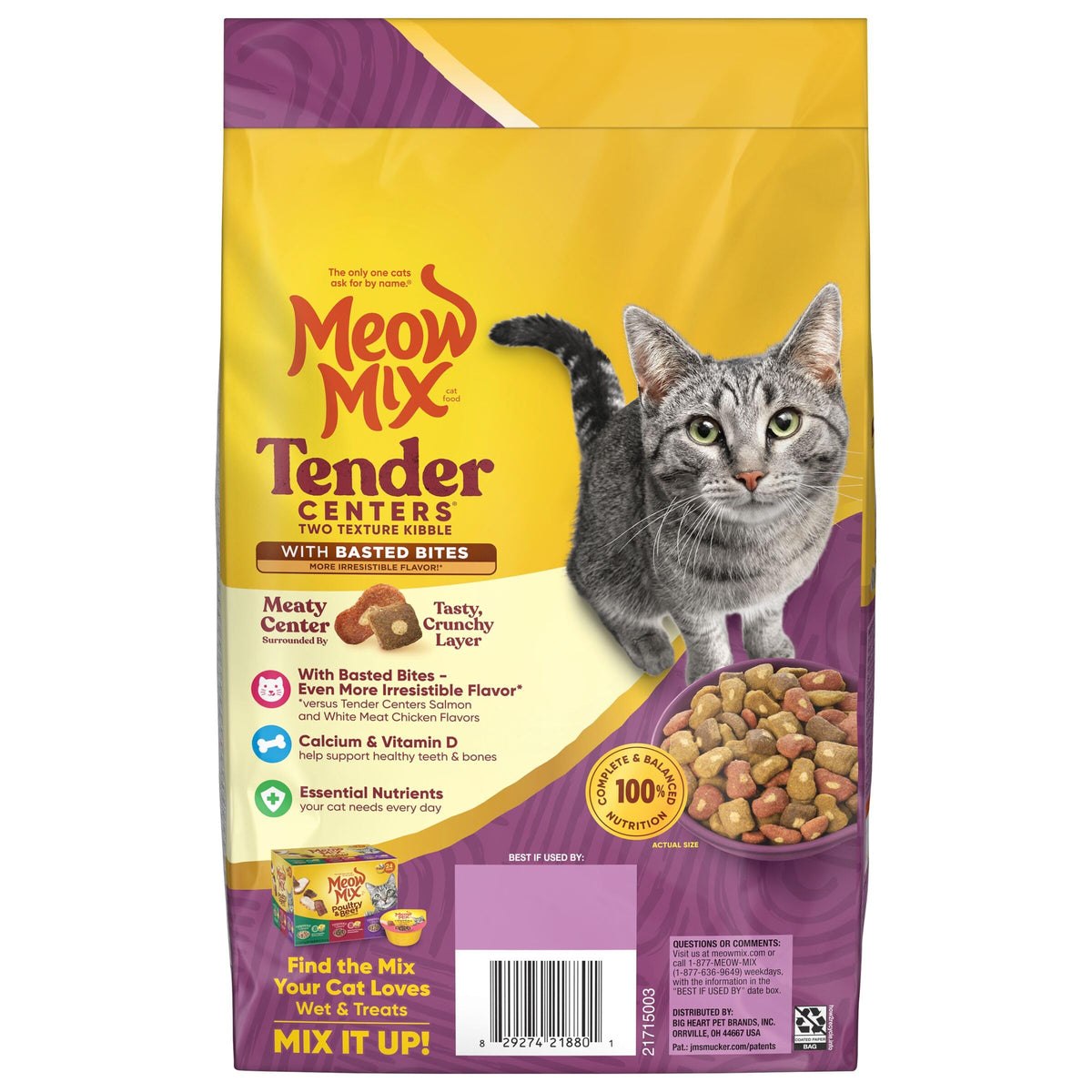 Meow Mix Tender Centers, Dry Cat Food, Salmon & Turkey Flavors, 4 Bags