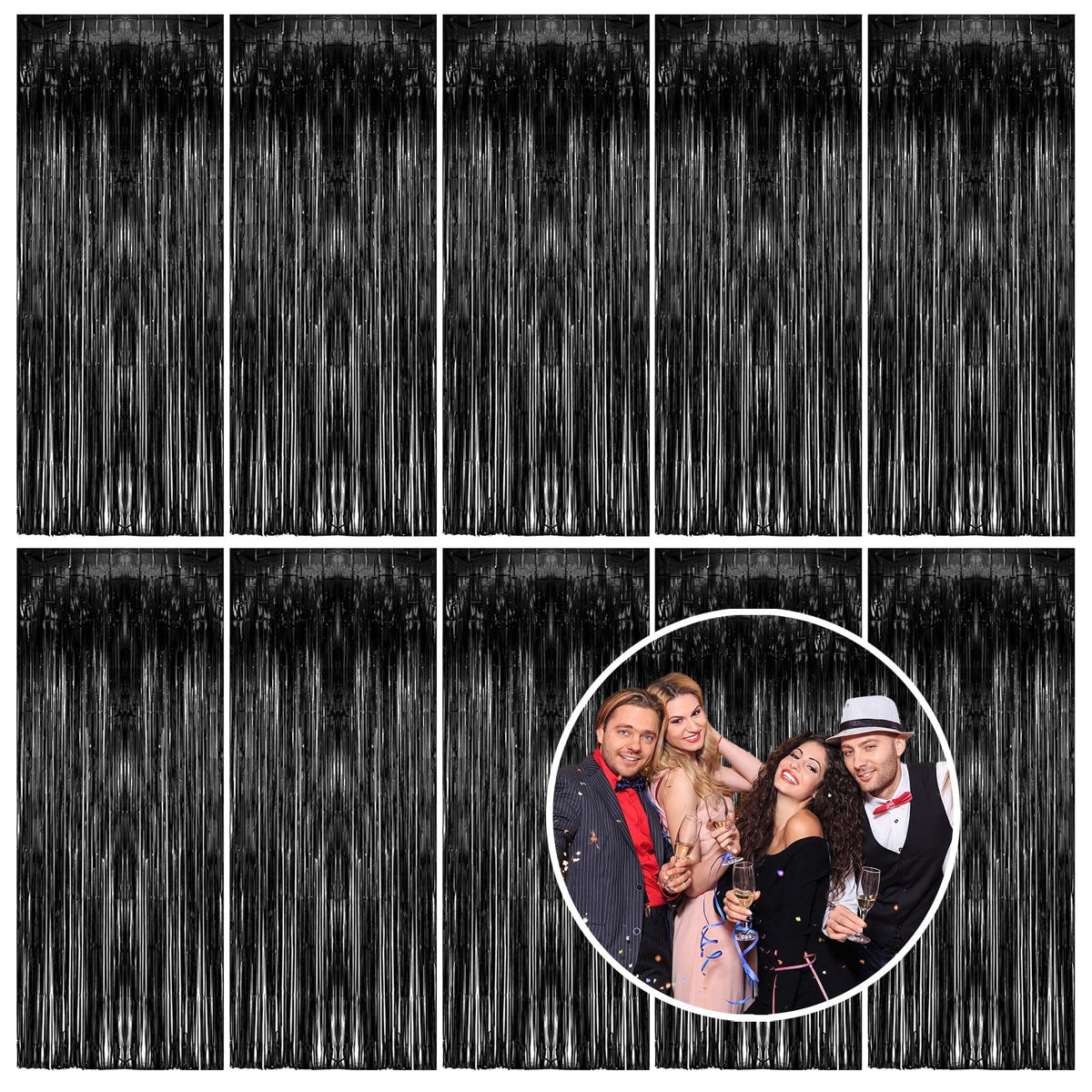 10 Pack Foil Curtain Backdrop Gold Metallic Tinsel Foil Fringe Curtains Photo Booth Props for Birthday Wedding Engagement Baby Shower Bachelorette Christmas Holiday Celebration Party Decorations