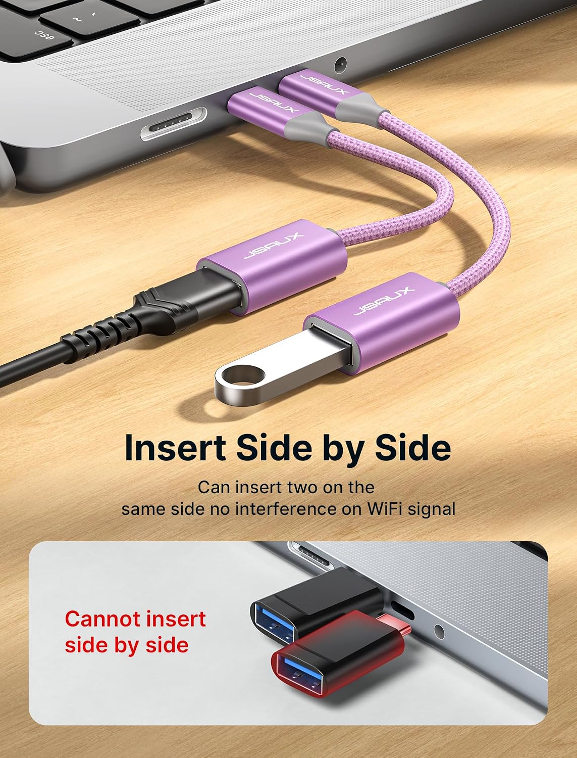 JSAUX USB C to USB 3.0 Adapter [2 Pack], USB C Male to USB Female OTG Cable Adapter Compatible with MacBook Pro/Air, iPhone 18 Pro Max/iPhone Duo‌/Air/17/16/15 Series, Samsung Galaxy S26/S25/S24/S23