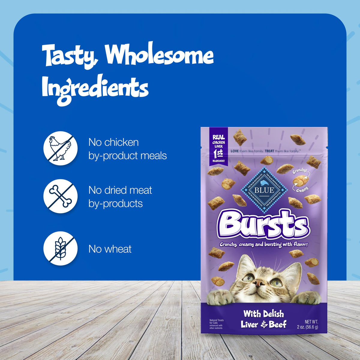 Blue Buffalo Bursts Seafood Crunchy & Creamy Cat Treats, 2 oz, 6 ct