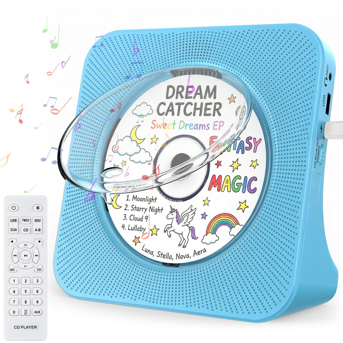 Portable CD Player with Bluetooth, Gueray Desktop CD Players for Home, Bulit-in Double HiFi Speakers, AUX&Headphone Jack, FM Radio Boombox with Remote Control, USB Port,LCD Display (White)