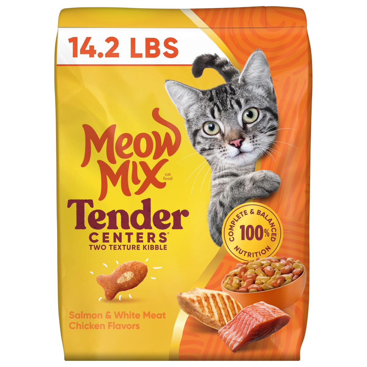 Meow Mix Tender Centers, Dry Cat Food, Salmon & Turkey Flavors, 4 Bags