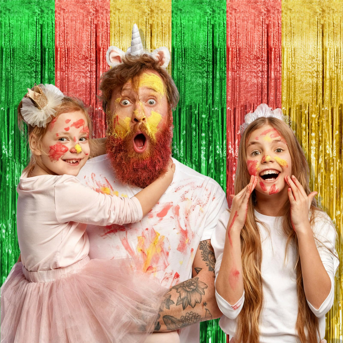 10 Pack Foil Curtain Backdrop Gold Metallic Tinsel Foil Fringe Curtains Photo Booth Props for Birthday Wedding Engagement Baby Shower Bachelorette Christmas Holiday Celebration Party Decorations