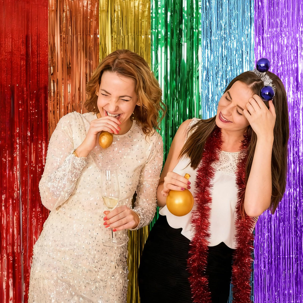 10 Pack Foil Curtain Backdrop Gold Metallic Tinsel Foil Fringe Curtains Photo Booth Props for Birthday Wedding Engagement Baby Shower Bachelorette Christmas Holiday Celebration Party Decorations