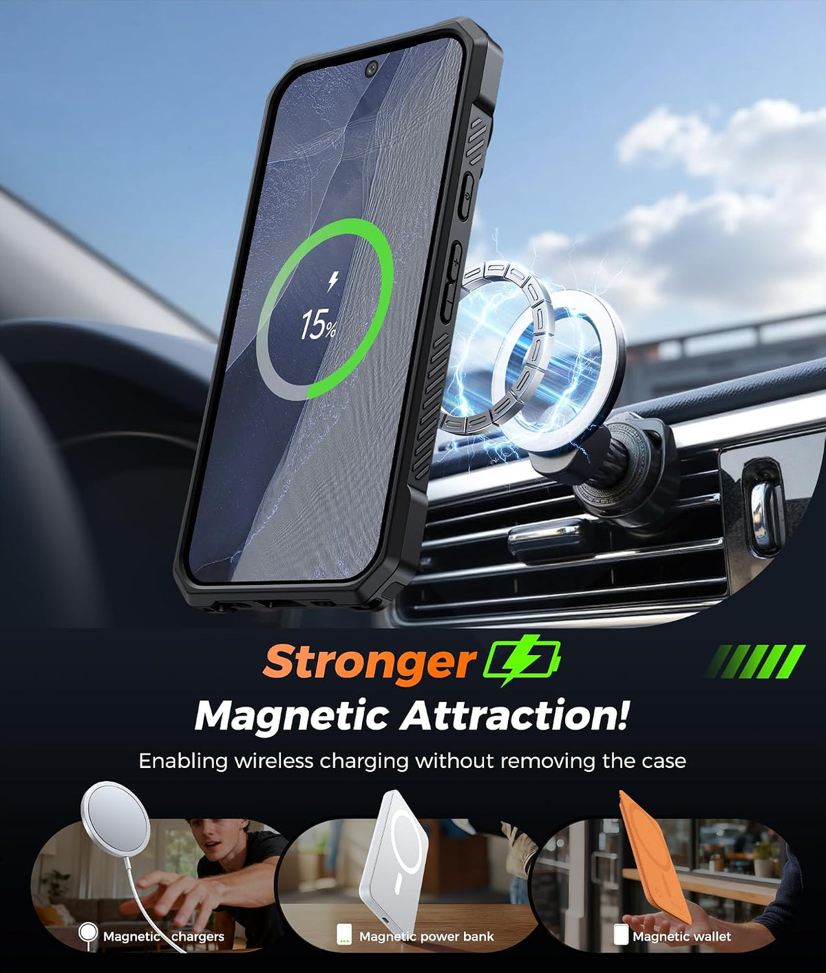 FNTCASE for iPhone 17 Case with 360 Spin Magnetic Stand